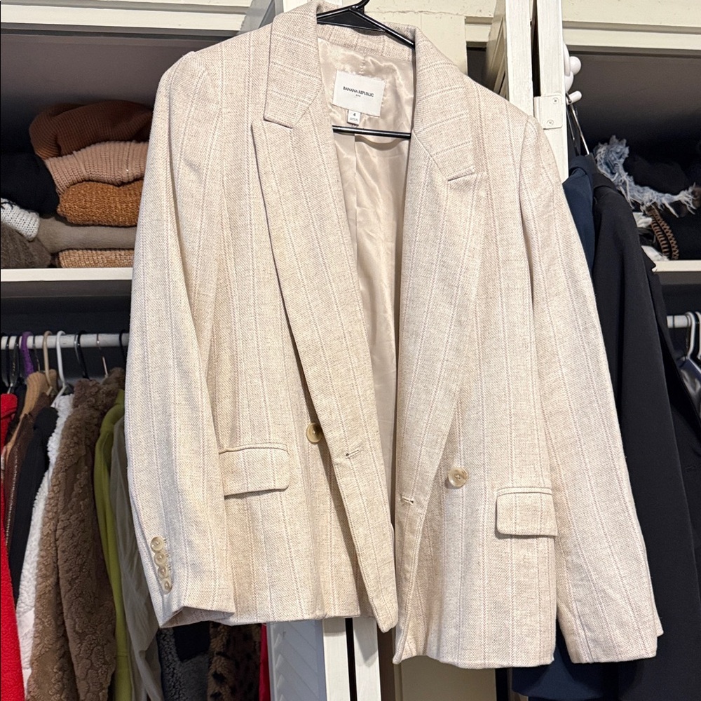 Zara Cream Striped Blazer